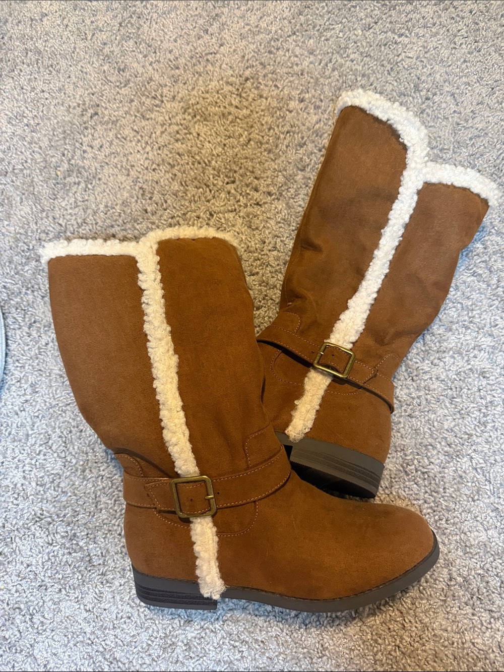 Kohl's Brown Faux-Suede Shearling-Trim Mid-Calf Boots